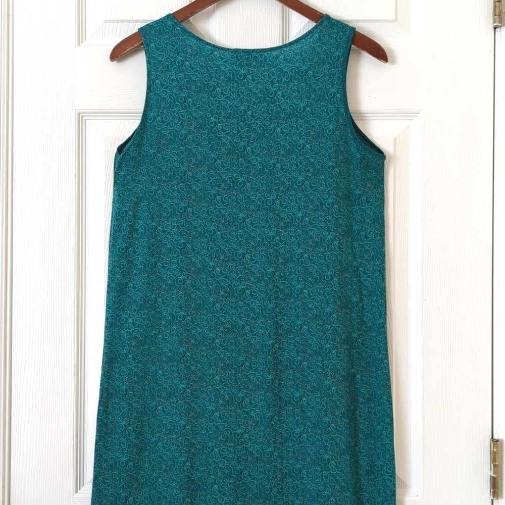 Caribou 80's Vintage Funky Swirl Printed Sleeveless Midi Shift Dress Teal Small - Picture 12 of 14